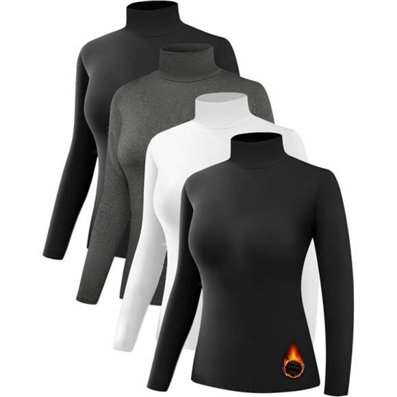 4 Pack Women’s Thermal Turtleneck Shirts Fleece Lined Long Sleeve Base Layer Top - Picture 1 of 6